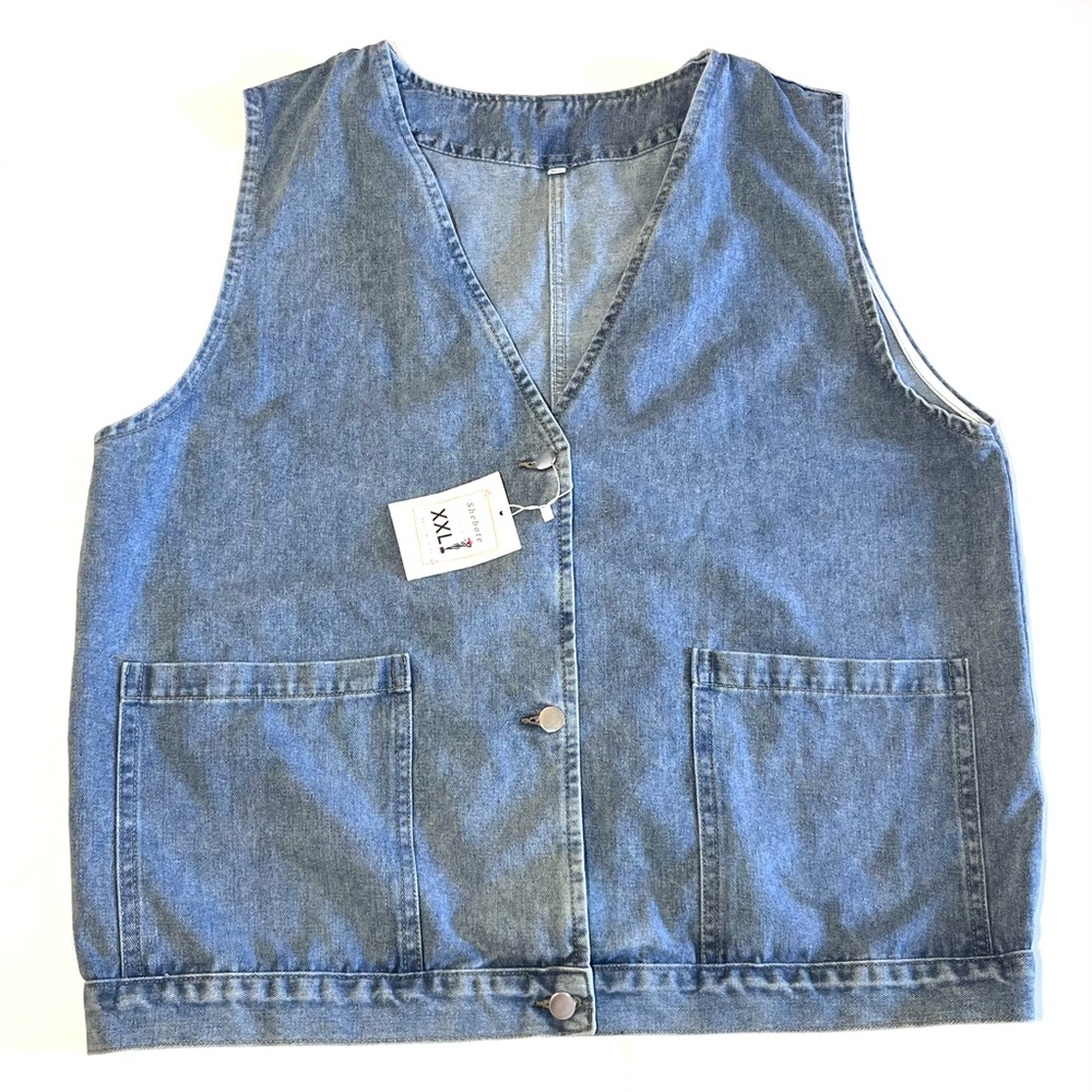 Shebote Denim Vest Size XXL Medium Wash Front Pockets